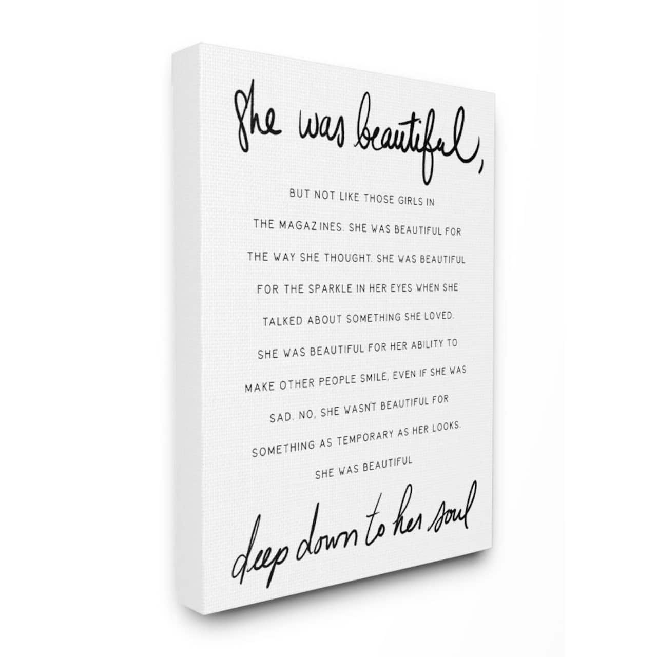 Stupell Industries She Was Beautiful Quote Inspirational Feminine Phrase Canvas Wall Art